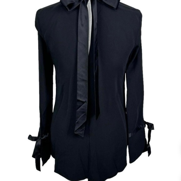 Veronica Beard Costello Black Mock Neck Long Sleeve Tunic Tie back Blouse size 6 - Picture 6 of 10